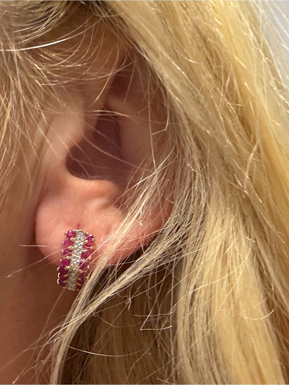 10k Gold Ruby and Diamond Accent Huggie Earrings